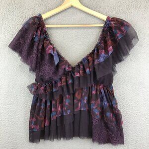 By Anthropologie Tulle Lace Mix Ruffled Top size S